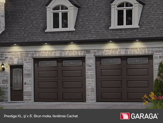 Porte de garage Garaga - Prestige XL, 9’ x 8’, Brun moka, fenêtres Cachet